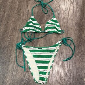 Triangl Swimwear Green and Cream Bikini Top